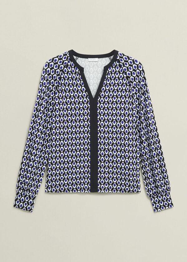 Hobbs Zelia Printed Top Blue Multi