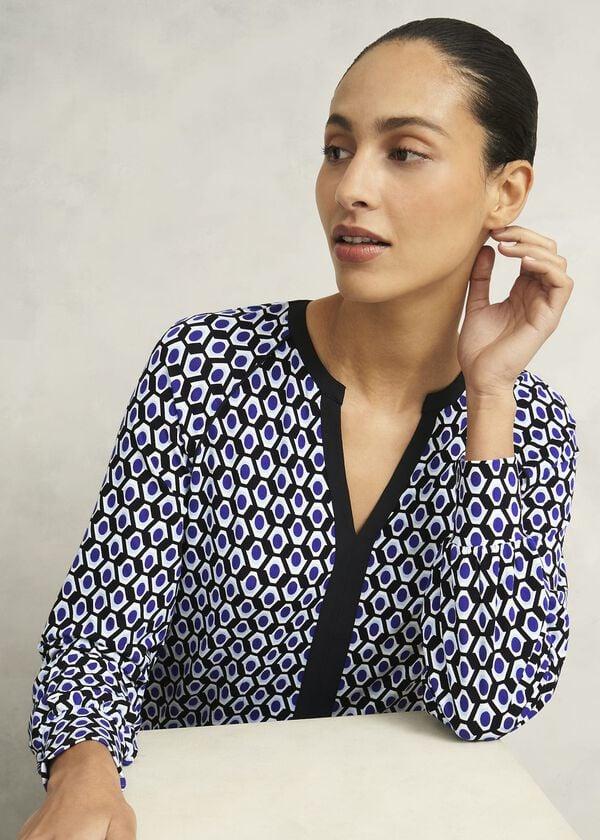 Hobbs Zelia Printed Top Blue Multi