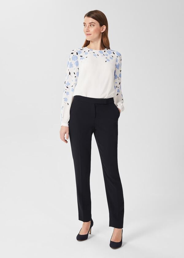 Hobbs Zeoy Floral Puff Sleeve Blouse Ivory Blue