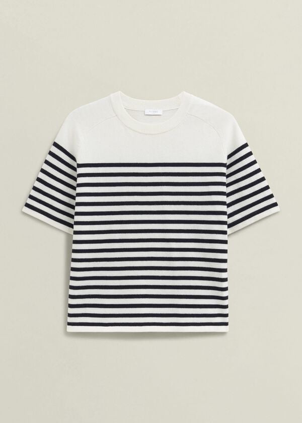 Hobbs Ivory Demi Wool Blend Short Sleeve Knitted T-Shirt Ivory Navy