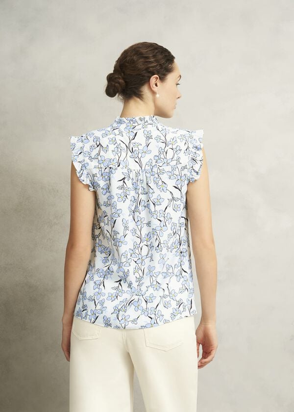 Hobbs Ivory Floral Jules Top With Frill Sleeve Ivory Blue