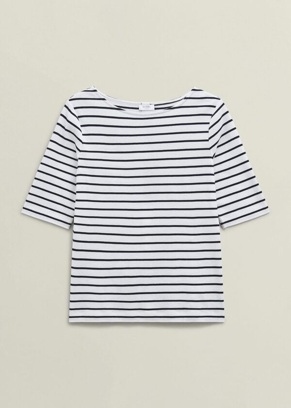 Hobbs Ivory Katie Cotton Stripe Button Back Top White Navy