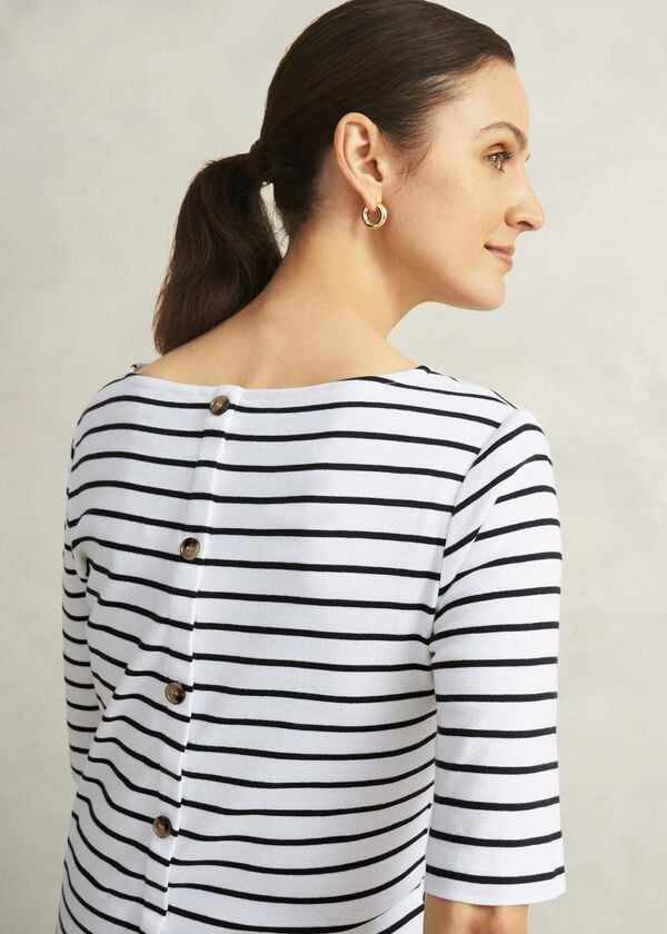 Hobbs Ivory Katie Cotton Stripe Button Back Top White Navy