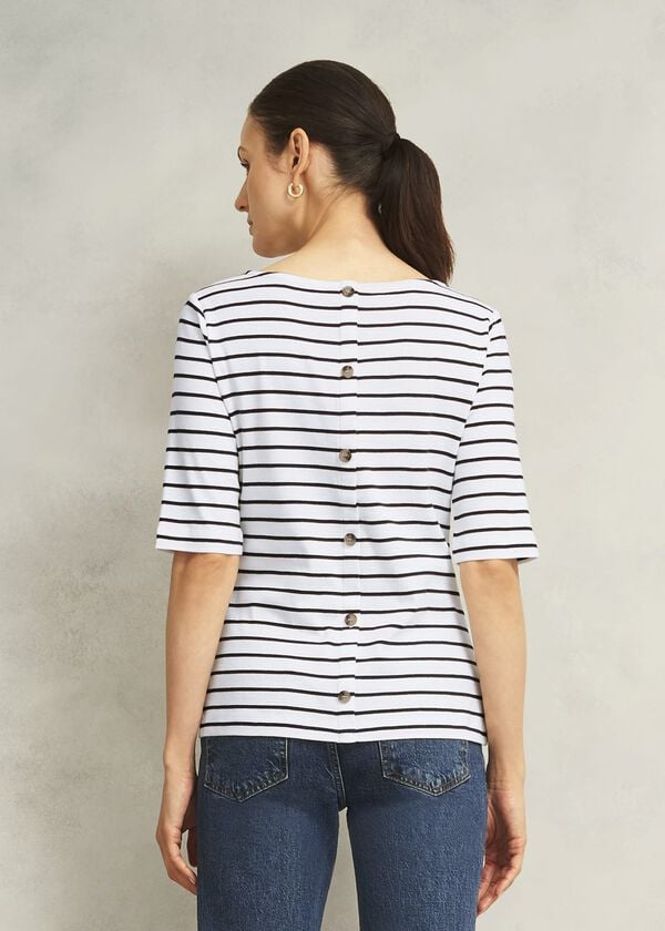Hobbs Ivory Katie Cotton Stripe Button Back Top White Navy