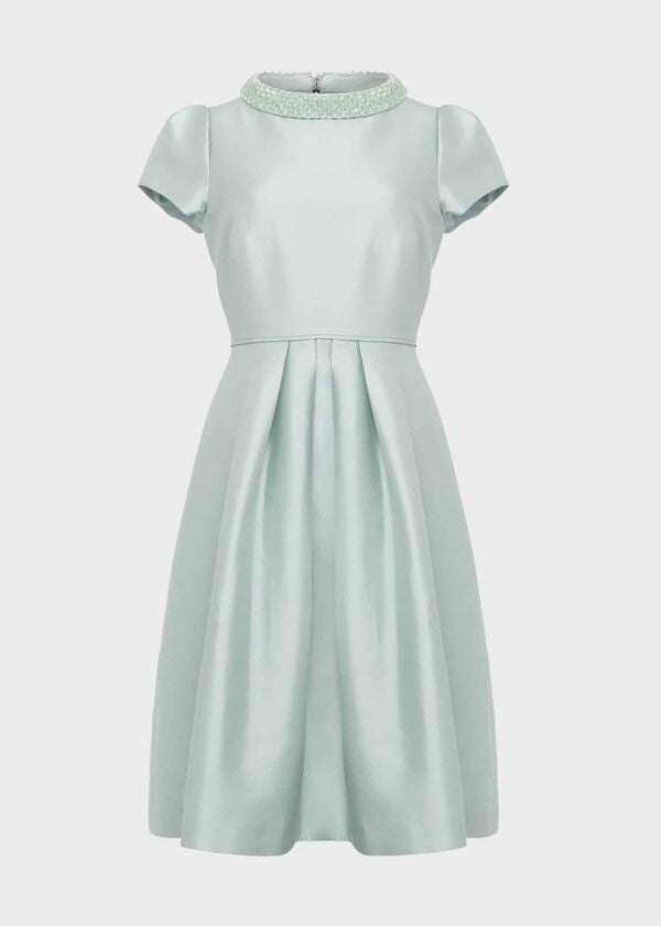 Hobbs Jocelyn Silk Blend Fit And Flare Dress Sage Green