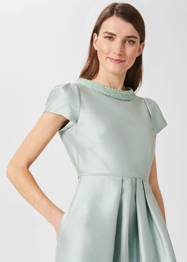 Hobbs Jocelyn Silk Blend Fit And Flare Dress Sage Green