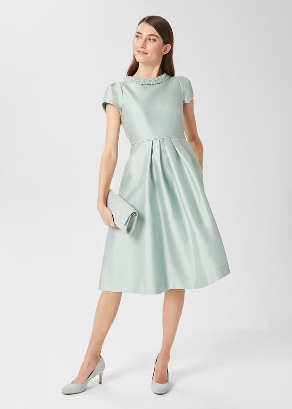 hobbs Jocelyn Silk Blend Fit And Flare Dress Sage Green