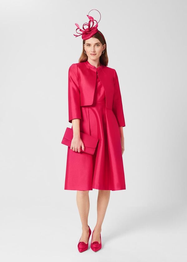 Hobbs Julietta Silk Blend Fit And Flare Dress Fuchsia Pink