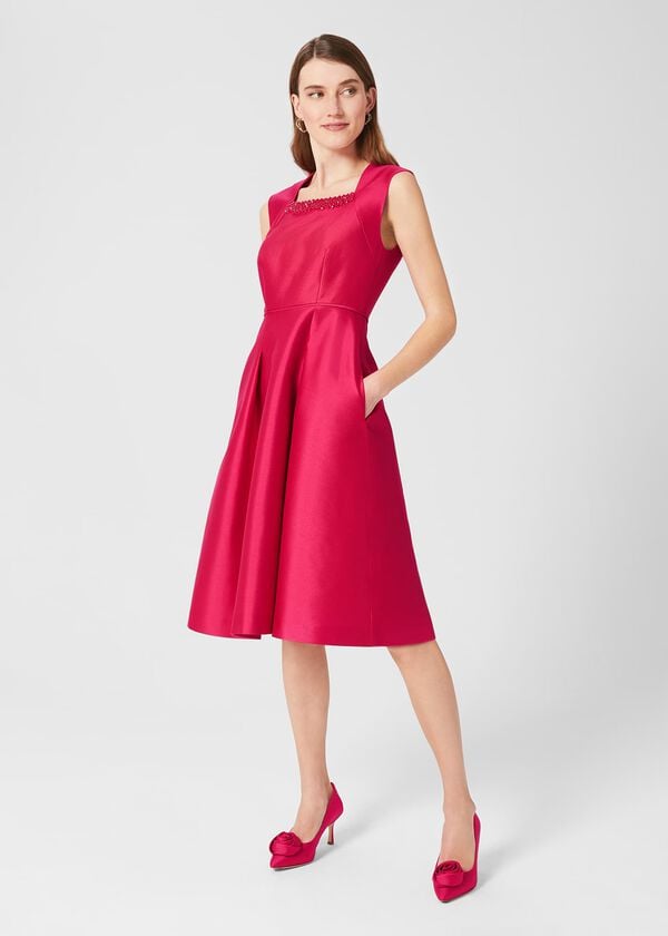 hobbs Julietta Silk Blend Fit And Flare Dress Fuchsia Pink