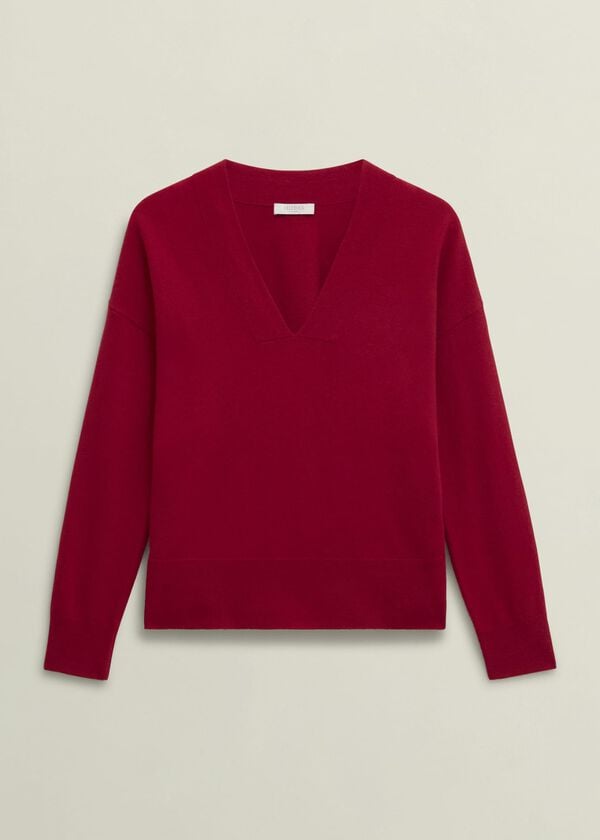 Hobbs Lettie V Neck Jumper With Cashmere Pomegranate Red