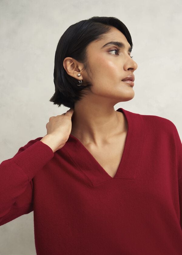 Hobbs Lettie V Neck Jumper With Cashmere Pomegranate Red