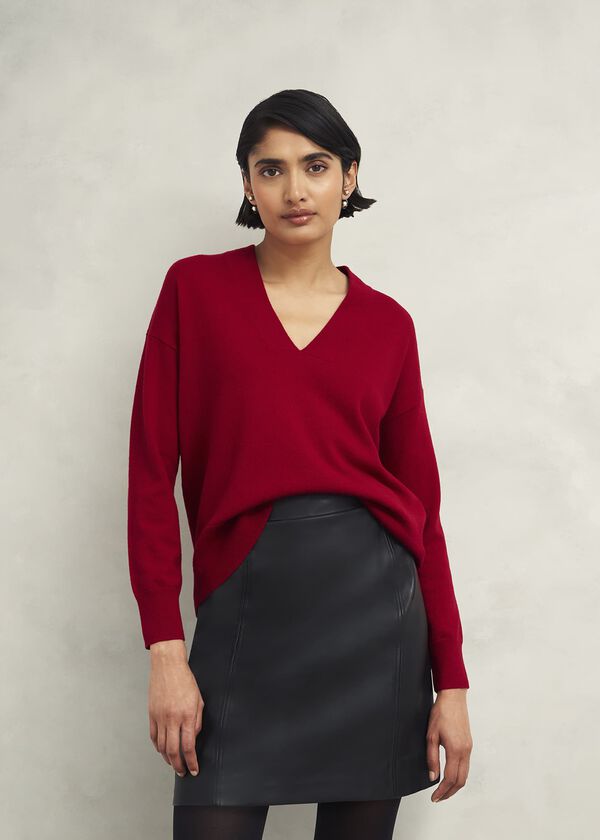 hobbs Lettie V Neck Jumper With Cashmere Pomegranate Red