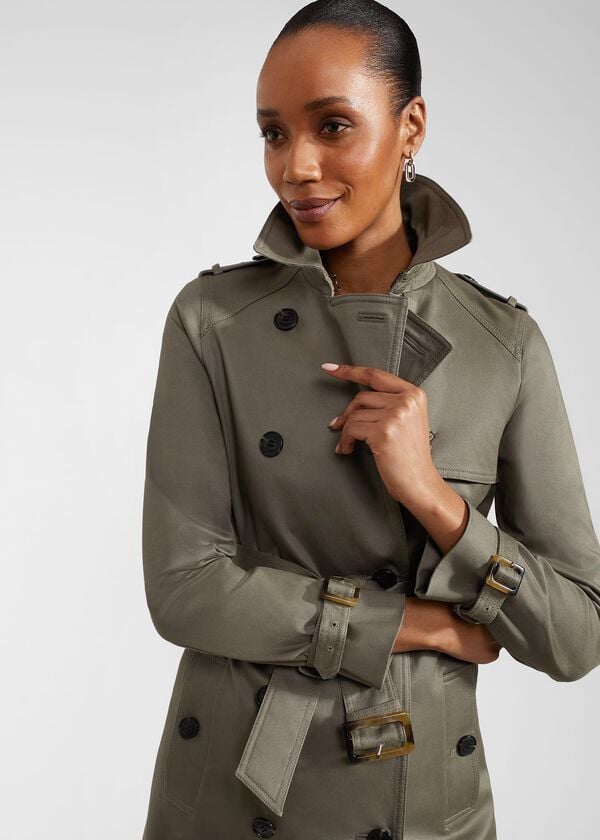 Hobbs Lisa Trench Shower Resistant Trench Coat Olive Green