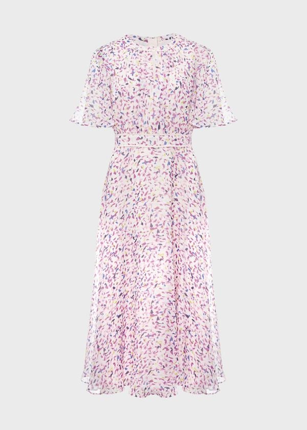 Hobbs Lisette Silk Fit And Flare Dress Pale Pink Multi