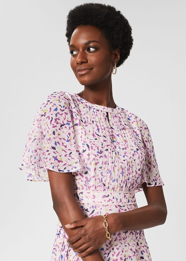 Hobbs Lisette Silk Fit And Flare Dress Pale Pink Multi