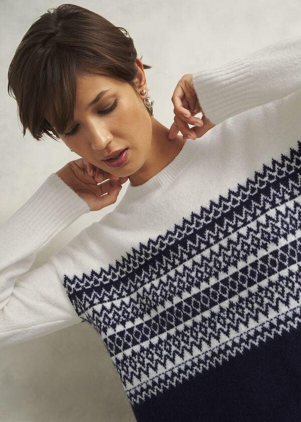 Hobbs Lorrie Fairisle Jumper With Alpaca Ivory Navy