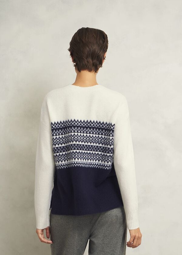 Hobbs Lorrie Fairisle Jumper With Alpaca Ivory Navy