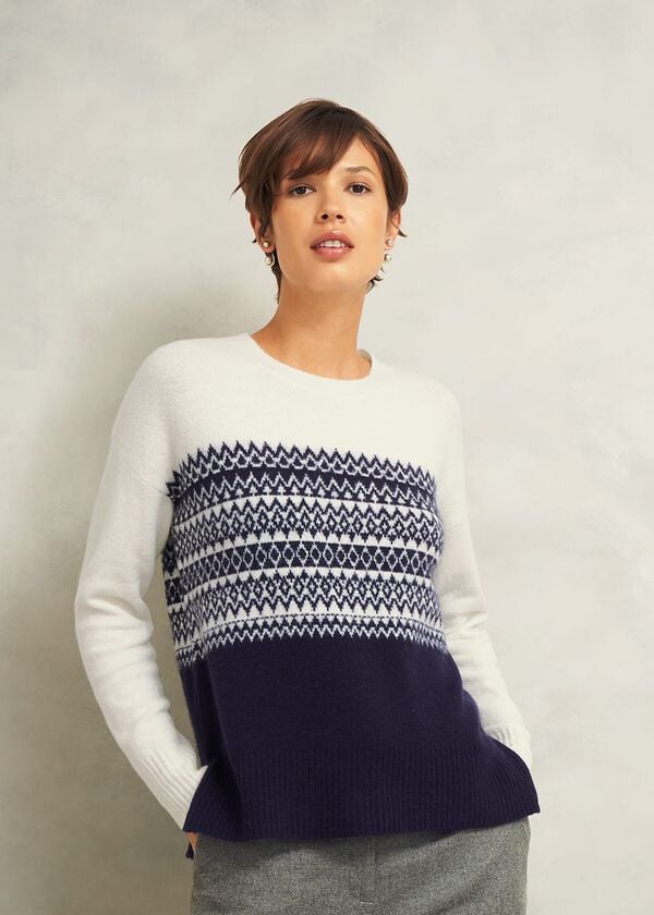 hobbs Lorrie Fairisle Jumper With Alpaca Ivory Navy