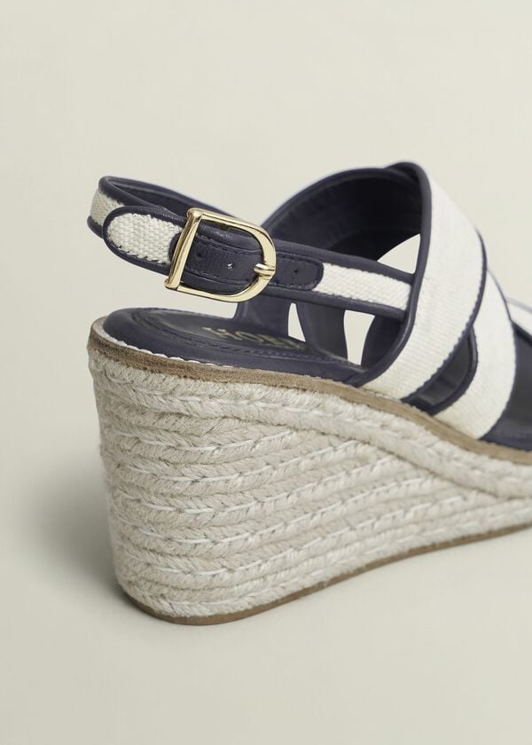 Hobbs Lucie Canvas Leather Espadrilles Natural Navy