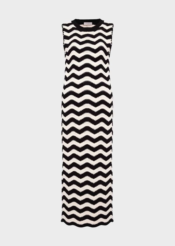 Hobbs Lyon Cotton Textured Knitted Dress Black Cream