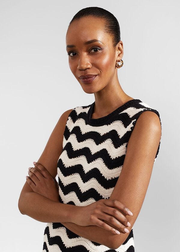 Hobbs Lyon Cotton Textured Knitted Dress Black Cream