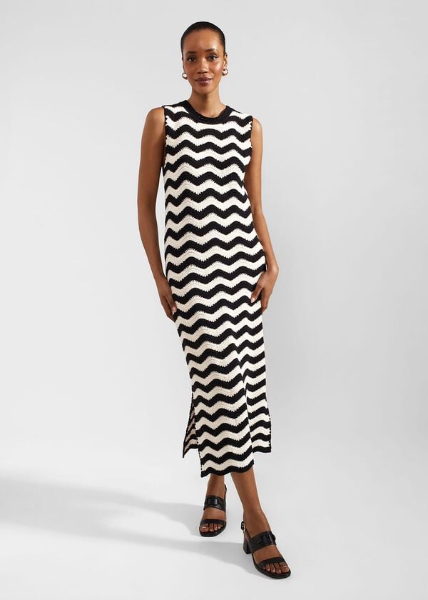 hobbs Lyon Cotton Textured Knitted Dress Black Cream