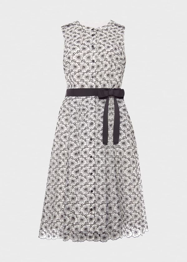 Hobbs Lyra Embroidered Fit And Flare Dress Ivory Black