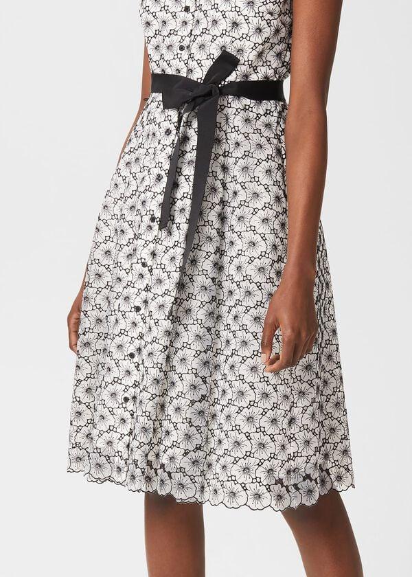 Hobbs Lyra Embroidered Fit And Flare Dress Ivory Black