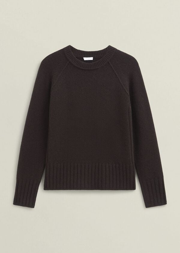 Hobbs Mali Crew Neck Wool Jumper With Cashmere Alder Brown