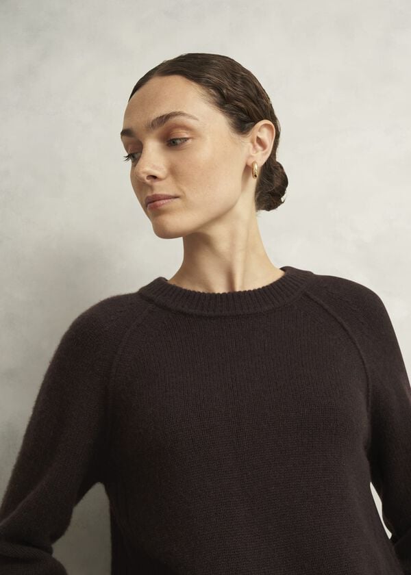 Hobbs Mali Crew Neck Wool Jumper With Cashmere Alder Brown