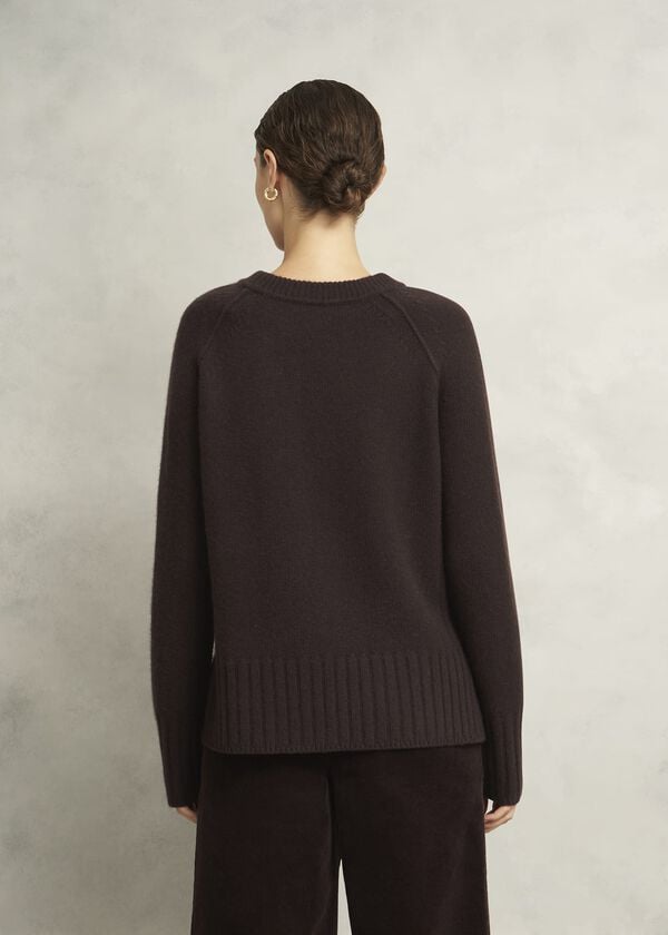 Hobbs Mali Crew Neck Wool Jumper With Cashmere Alder Brown