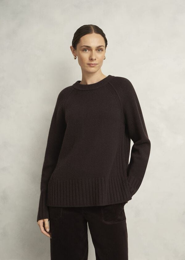 hobbs Mali Crew Neck Wool Jumper With Cashmere Alder Brown