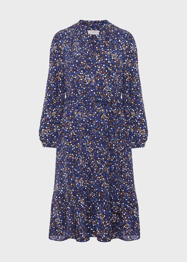 Hobbs Mallory Belted Fit And Flare Dress Blue Multi