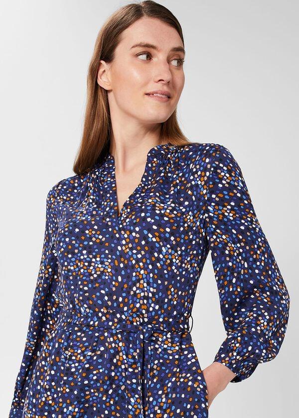 Hobbs Mallory Belted Fit And Flare Dress Blue Multi