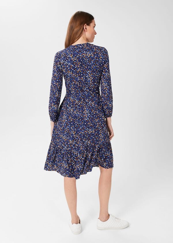 Hobbs Mallory Belted Fit And Flare Dress Blue Multi
