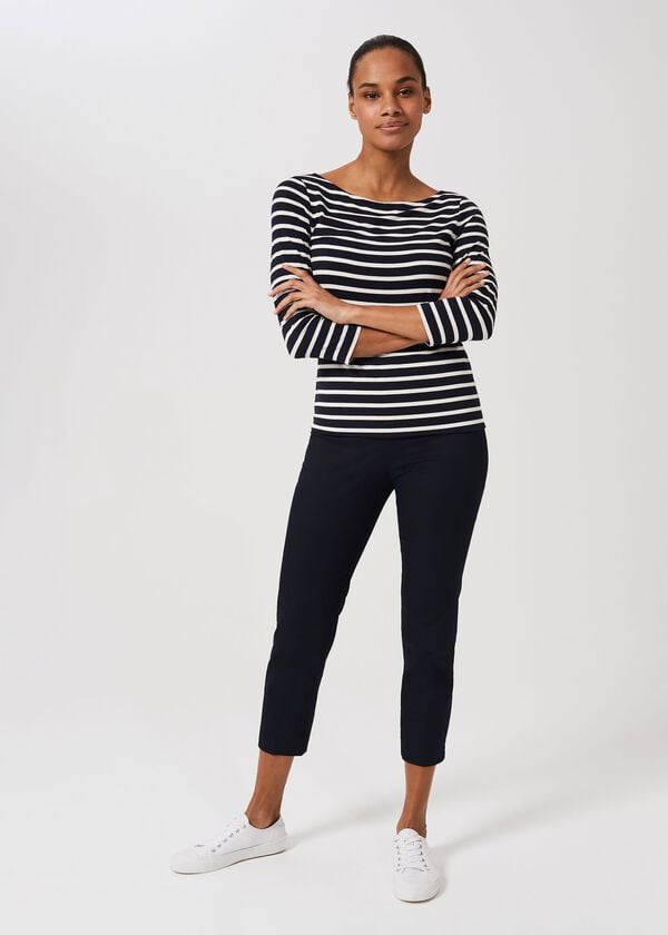 hobbs Mallory Cotton Blend Capri Trousers With Stretch Navy