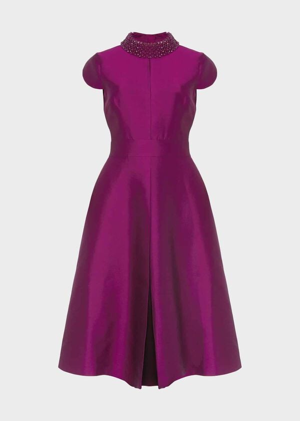 Hobbs Marcella Silk Blend Beaded Dress Berry Purple