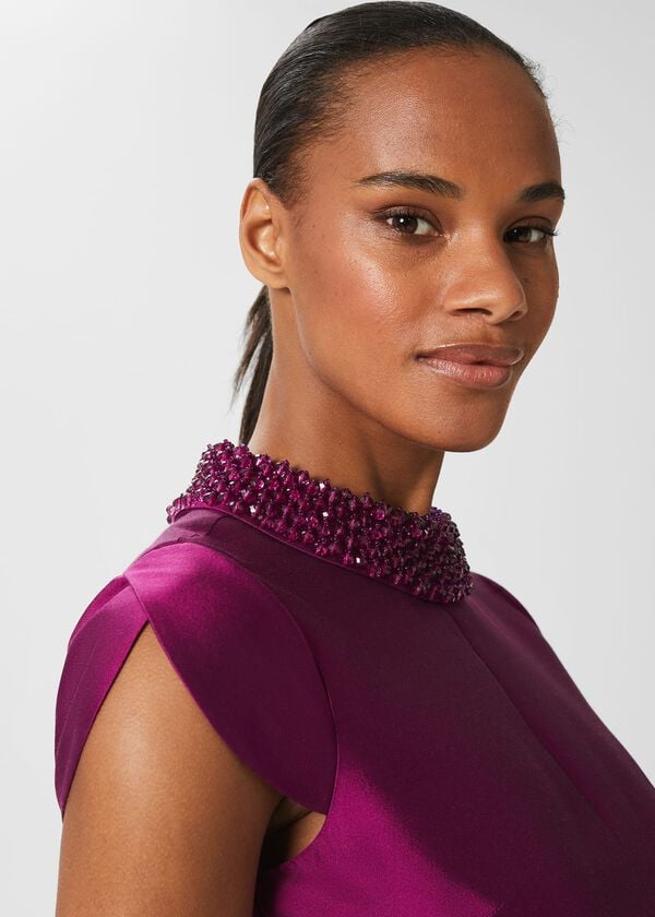 Hobbs Marcella Silk Blend Beaded Dress Berry Purple