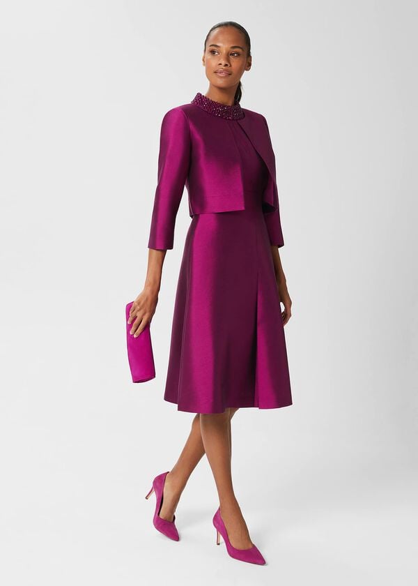 hobbs Marcella Silk Blend Beaded Dress Berry Purple