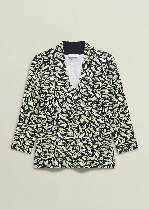Hobbs Navy Aimee Printed V Neck 3/4 Sleeve Top Navy Green