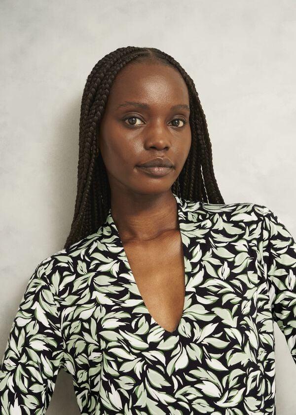 Hobbs Navy Aimee Printed V Neck 3/4 Sleeve Top Navy Green