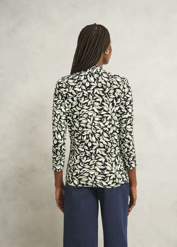 Hobbs Navy Aimee Printed V Neck 3/4 Sleeve Top Navy Green