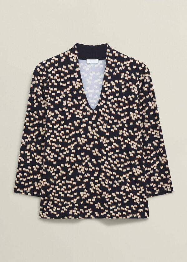 Hobbs Navy Aimee Printed V Neck 3/4 Sleeve Top Navy Ivory
