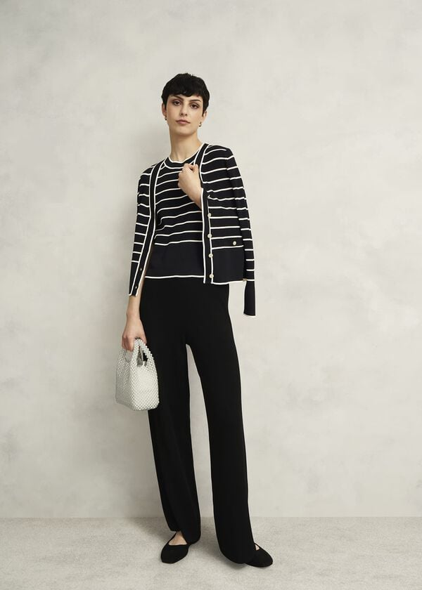 hobbs Navy Belmont Striped Knitted V Neck Cardigan Black Cream