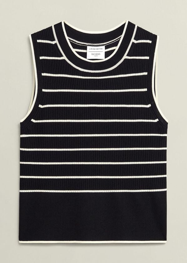 Hobbs Navy Belmont Striped Knitted Vest Top Black Cream