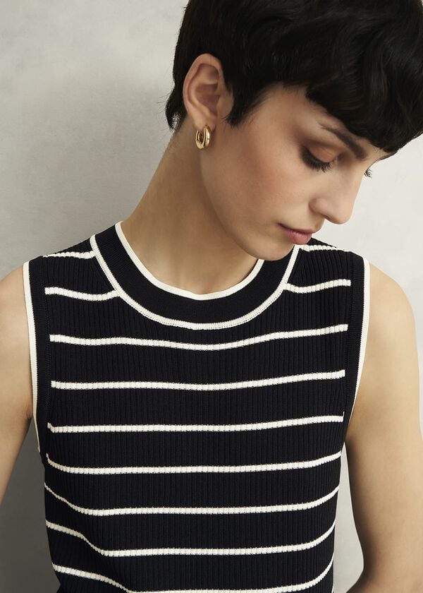 Hobbs Navy Belmont Striped Knitted Vest Top Black Cream