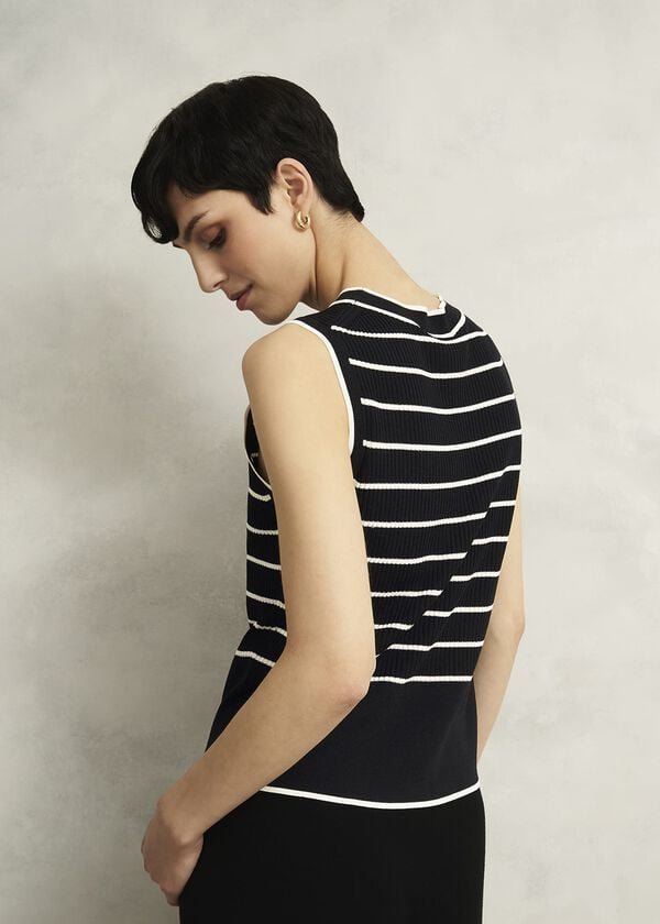 Hobbs Navy Belmont Striped Knitted Vest Top Black Cream