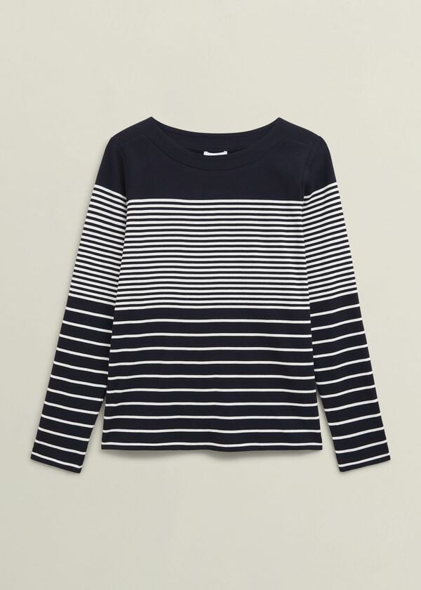 Hobbs Navy Constance Cotton Striped Long Sleeve Top Navy Ivory