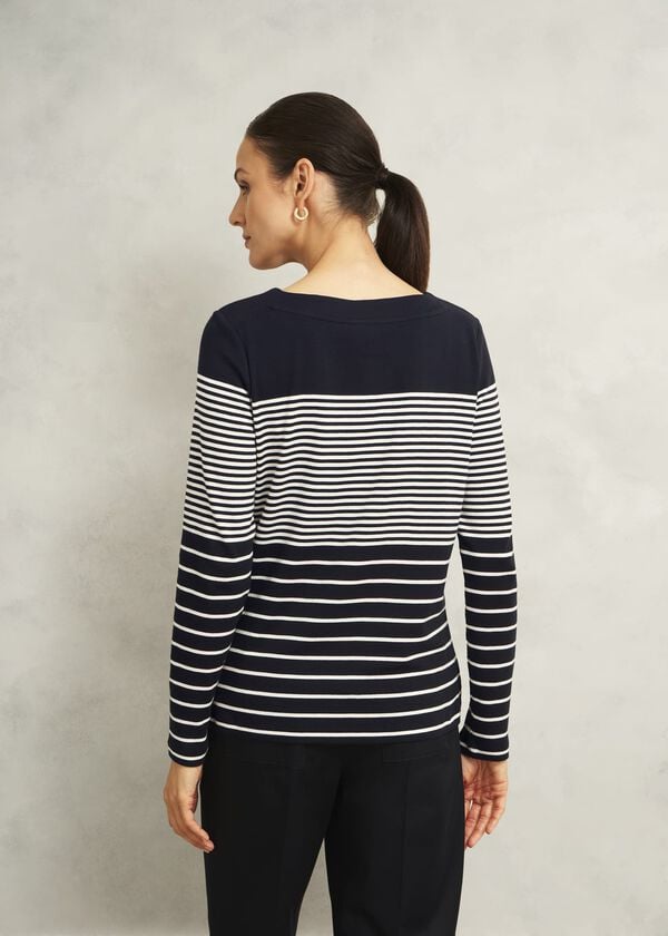 Hobbs Navy Constance Cotton Striped Long Sleeve Top Navy Ivory