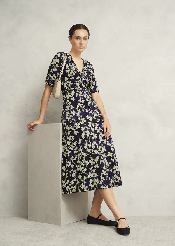 hobbs Navy Floral Peyton Jersey Midi Dress Navy Multi